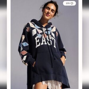 Free People Navy Hoodie with Patchwork Design